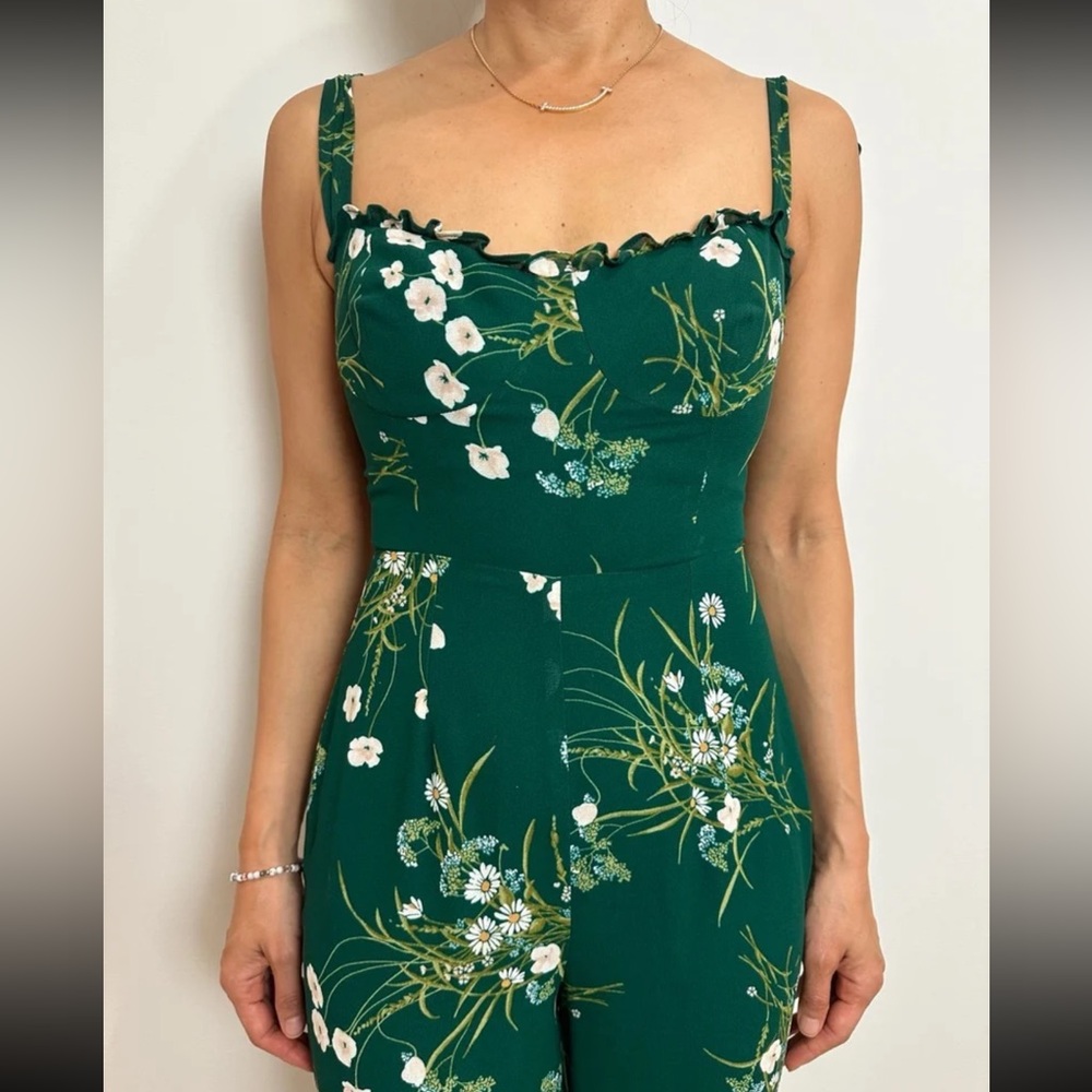 Reformation Green Floral Jumpsuit